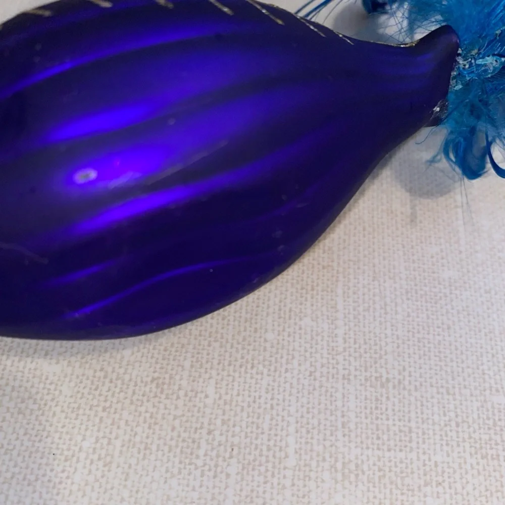 Vintage Peacock Glass Christmas Ornament With‎ Feathers